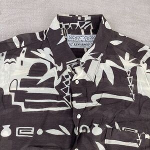 Vintage Bellows Brut Le Garage Shirt Men 2XL Brown Abstract AOP France Viscose